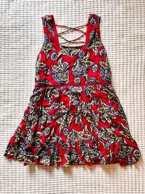 🔥 Maurices Red Floral Boho Dress 3X Crisscross Back